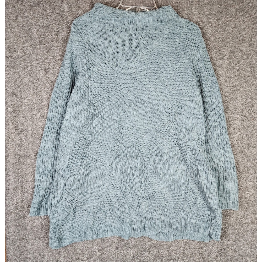 J.Jill Sweater Womens L Chenille Blue Mock Neck Long Sleeve EUC
